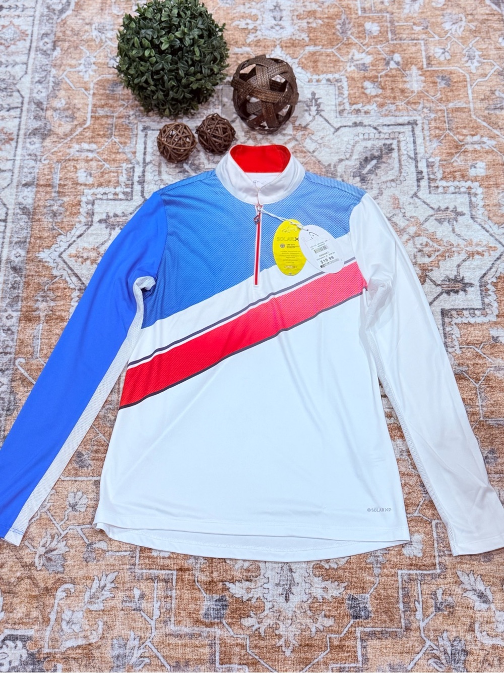 Greg Norman Collection Long Sleeve Sport Top - White, Blue & Red